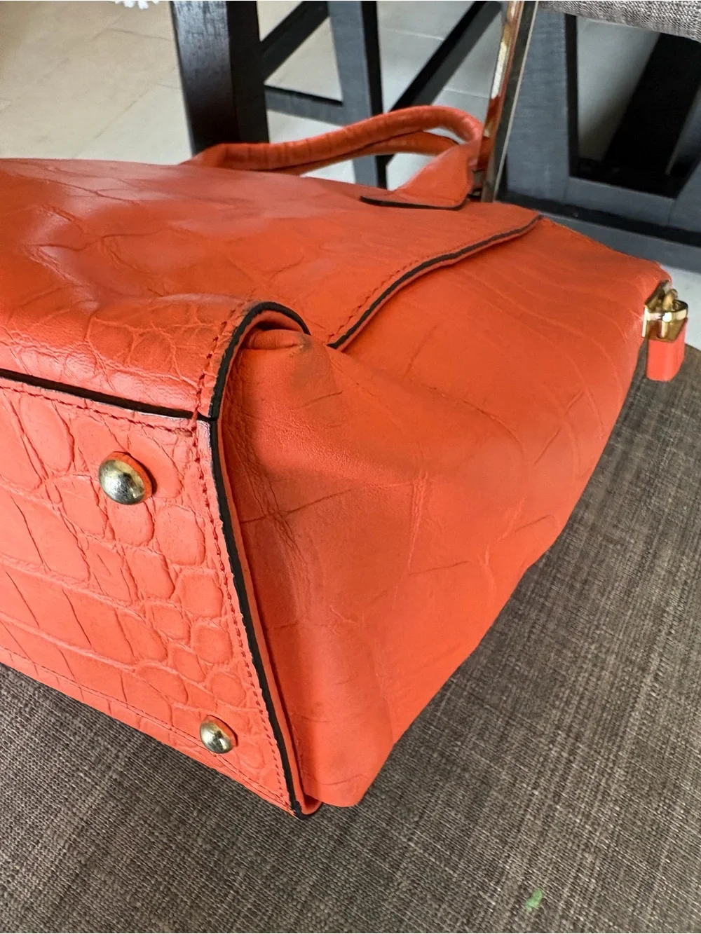 Mcm Orange Croc-Embossed Leather Tote Bag